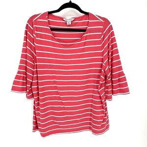 Tommy Bahama Top XL Salmon Pink Stripe Knit Bell Sleeve Fairy  Boho Preppy